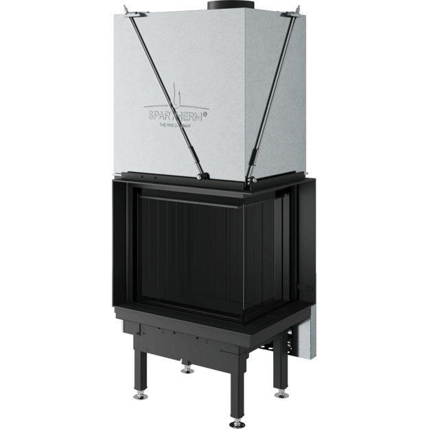 Plieninis židinio ugniakuras Spartherm Premium V-2R-55h, su kampiniu stiklu de&scaron;inėje, juodi &scaron;amotai