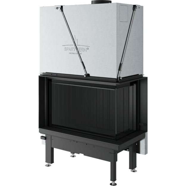 Plieninis židinio ugniakuras Spartherm Premium V-2R-80h, &oslash;200mm, su kampiniu stiklu de&scaron;inėje, juodi &scaron;amotai
