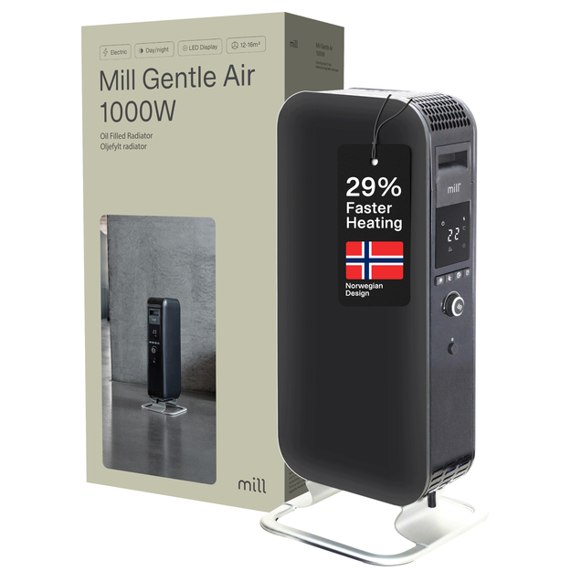 Tepalinis &scaron;ildytuvas Mill Gentle Air 1000W, LED ekranas, juodas