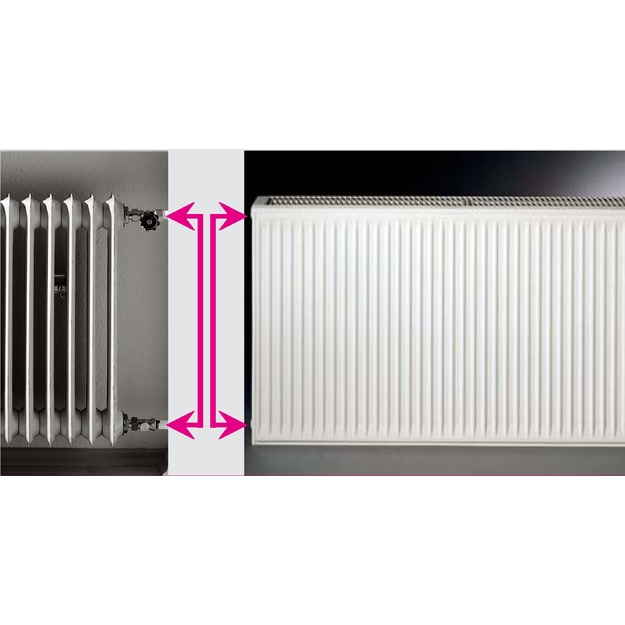 Renovacinis plieninis radiatorius HM 22C-AT-55-0700, prijungimas &scaron;oninis