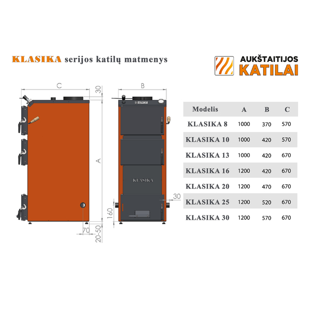 Kieto kuro katilas KLASIKA, vir&scaron;utinio degimo, 30kW