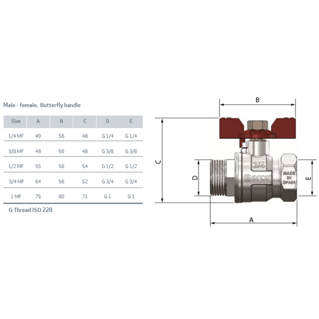 TURIA 3000 ventilis 1  v/i trumpa rankena (0113208)