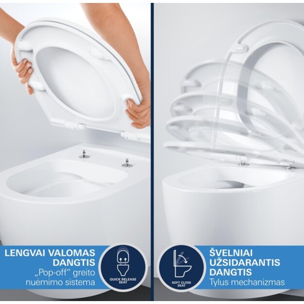 Grohe Solido potinkinio rėmo, Start Round WC rimless, tvritinimų ir matinio juodo mygtuko komplektas, 3-6 l, 1.13 m