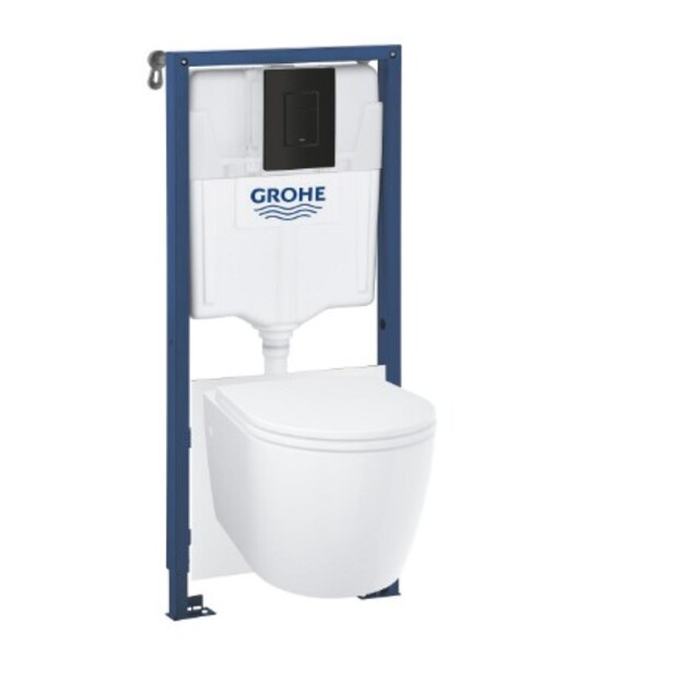 Grohe Solido potinkinio rėmo, Start Round WC rimless, tvritinimų ir matinio juodo mygtuko komplektas, 3-6 l, 1.13 m