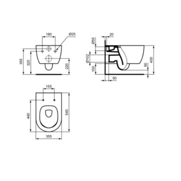 Pakabinamas Ideal Standard klozetas Atelier Blend Curve Aquablade, balta spalva