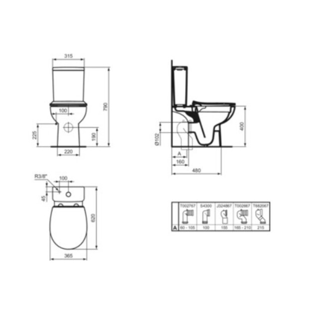 Komplektas: Ideal Standard Eurovit+ pastatomas unitazas su horizontaliu i&scaron;bėgimu, RimlessLS+, bakelis apatinio pajungimo