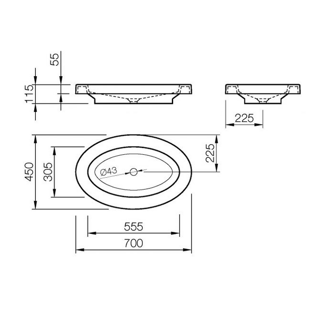 Akmens masės praustuvas Vispool Oval 700x450mm, baltas