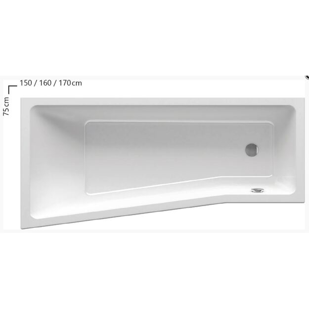 Vonia BeHappy II 170x75 L, kairinė balta, be kojeliu, be apdailos, be sifono