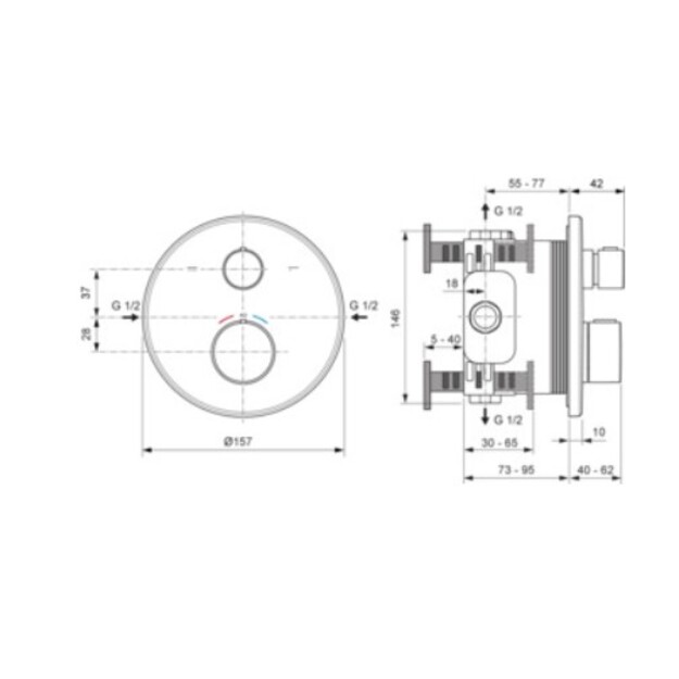 Ideal Standard Ceratherm 100 potinkinio termostatinio vonios/du&scaron;o mai&scaron;ytuvo vir&scaron;tinkinė dalis, apvali, matinė juoda sp