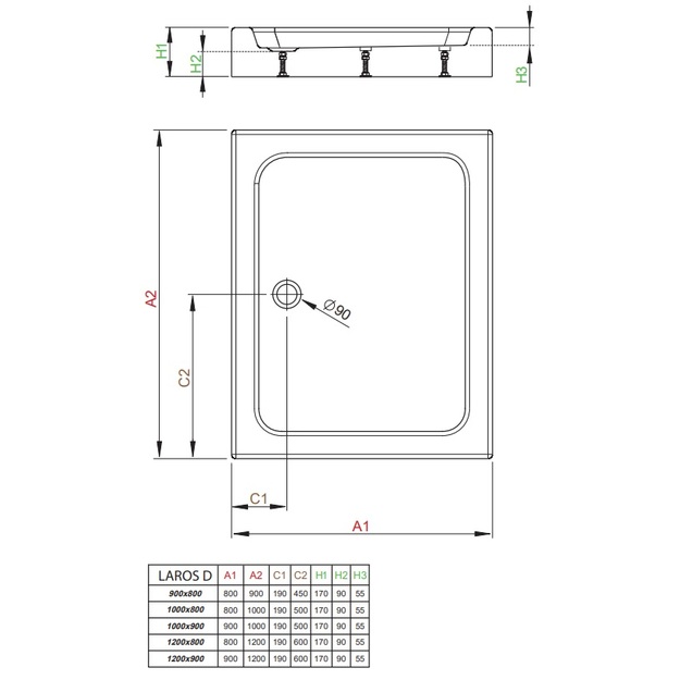 Du&scaron;o padėklas Radaway Laros D Compact 900x800x170, akrilas, su integruota uždanga