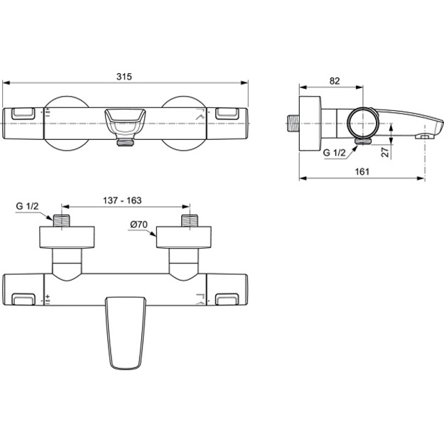 Ideal Standard Ceratherm T25 termostatinis vonios ir du&scaron;o mai&scaron;ytuvas, matinė juoda