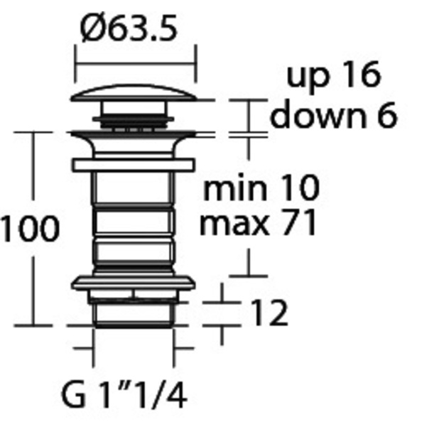 Ideal Standard Click - Clack dugno vožtuvas 1 1/4&rdquo; (32 mm) be persipylimo, matinė juoda