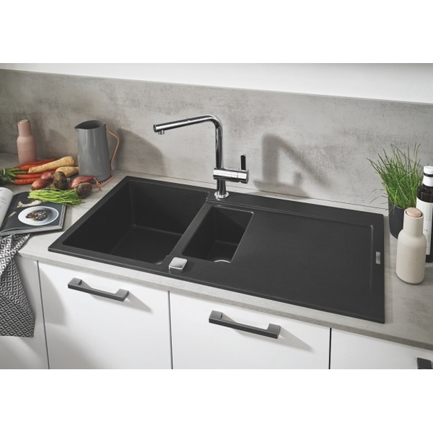 Grohe akmens masės plautuvė K500, 1000x500 mm, granito juoda