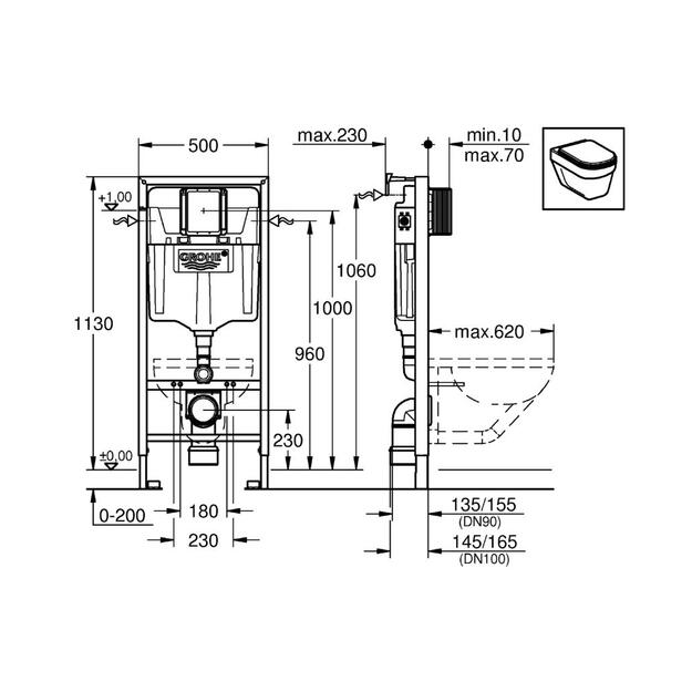 Rapid SL WC rėmas 3/6 ltr.  1,13m (2 in 1) su tvirtinimo komplektu