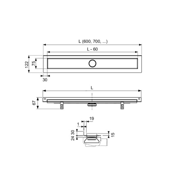 TECElinus du&scaron;o latako komplektas su dvipusėmis grotelėmis steel/plate , su užlenktu flan&scaron;u 900mm