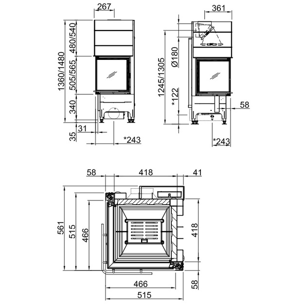 Plieninis židinio ugniakuras Spartherm Mini 2LR50h-4S