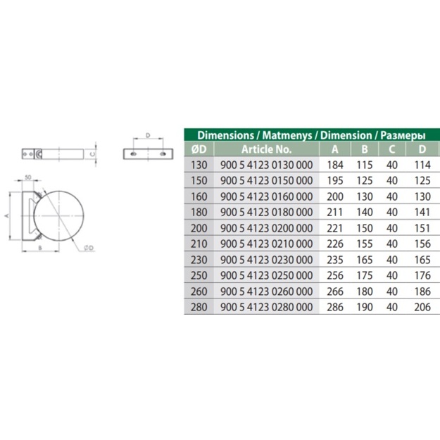 Kron&scaron;teinas sien.  NP d.210 L-50 mm (BL) (900 5 4123 0210 000)