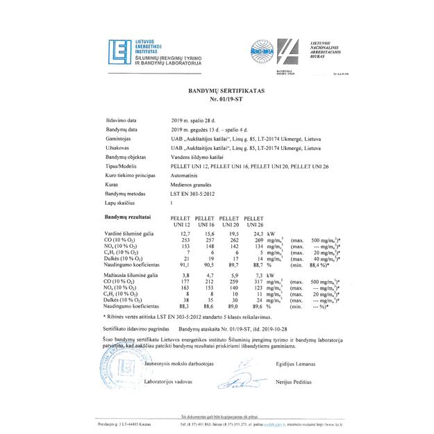 Granulinis katilas PELLET UNI 26 kW  su rotac. 26 kW degikliu, sraigtu, 320 l met. bunkeriu