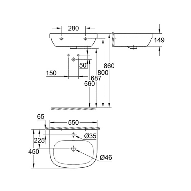 Grohe praustuvas Euro Ceramic, 55 cm, su skyle mai&scaron;ytuvui