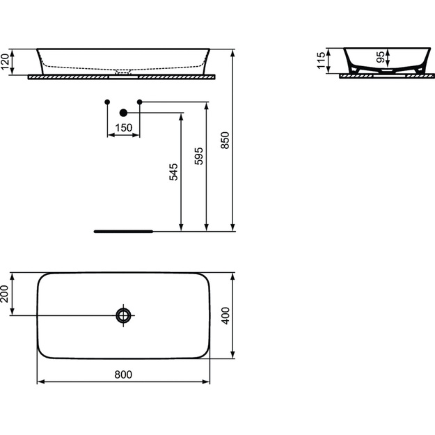 Praustuvas montuojamas ant stalvir&scaron;io Ideal Standard Ipalyss 80x40 cm, be perlajos, su dugno vožtuvu, Kashmir