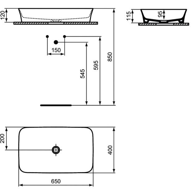 Praustuvas montuojamas ant stalvir&scaron;io Ideal Standard Ipalyss 65x40 cm, be perlajos, su dugno vožtuvu, Nude