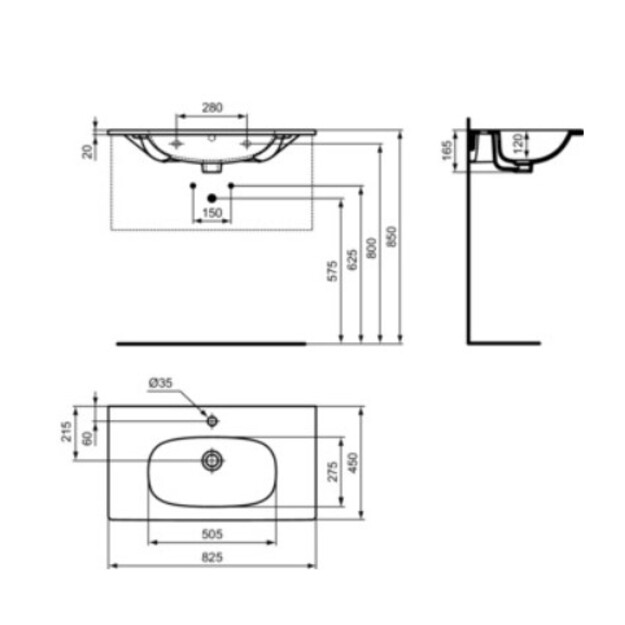 Ideal Standard Tesi praustuvas montuojamas ant spintelės 82,5 cm (825x450x165), matinė juoda