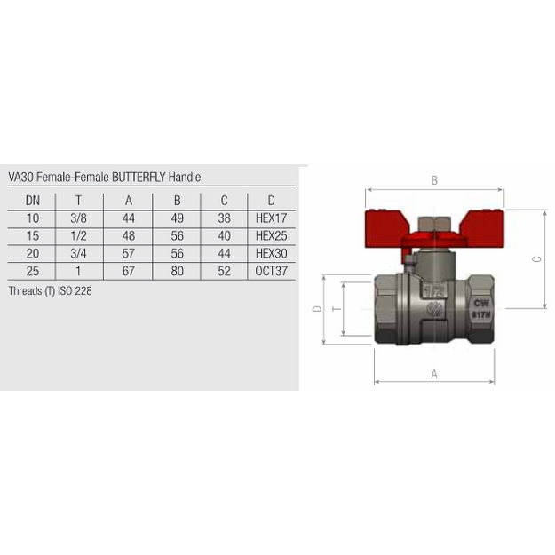 SENA ventilis 1/2  v/v trumpa rankena (153103)