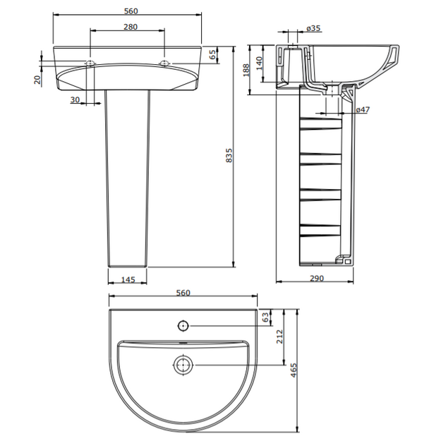 Praustuvas Urby  560x465x188 mm, su 1 skyle mai&scaron;yt, mont. rink.,  baltas