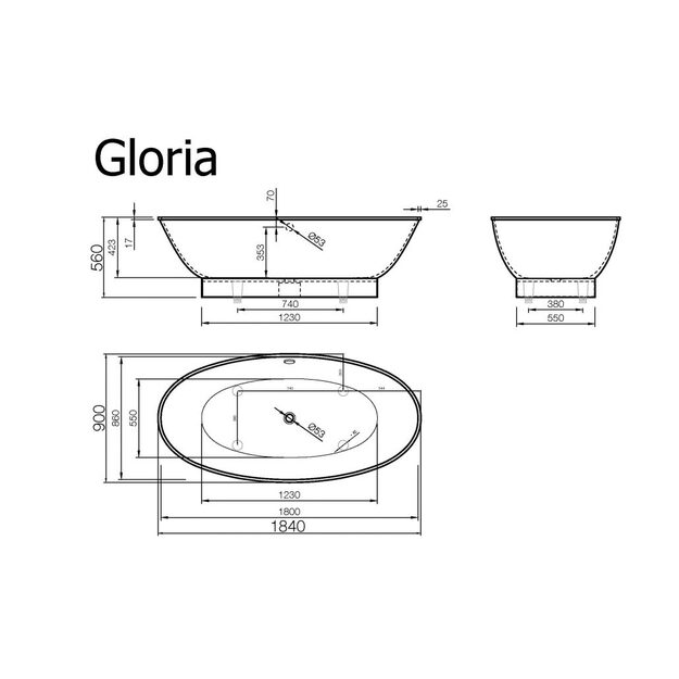 Akmens masės vonia Vispool Gloria 184x90, balta