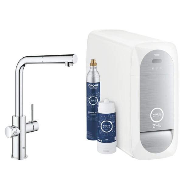 GROHE Blue Home vienasvirtis L formos mai&scaron;ytuvas su filtravimo sistema ir i&scaron;traukiamu snapu, chromo spalva