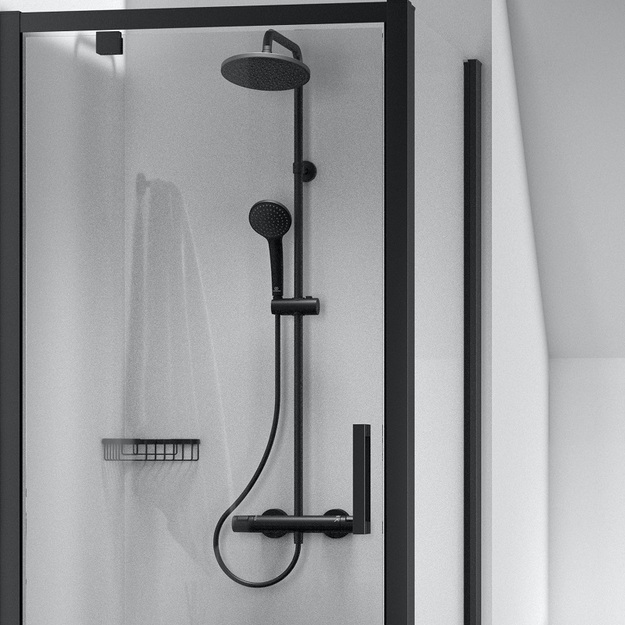 Ideal Standard termostatinė du&scaron;o sistema CTHERM 25, apvali 200 mm galva, 100mm rankinis du&scaron;as, juoda matinė