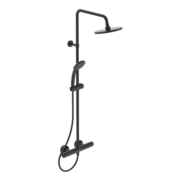 Ideal Standard termostatinė du&scaron;o sistema CTHERM 25, apvali 200 mm galva, 100mm rankinis du&scaron;as, juoda matinė