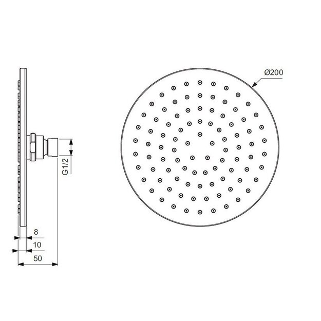 Ideal Standard Idealrain lietaus du&scaron;o galva 200 mm su silikoniais purk&scaron;tukais, 12 l/min, chromas