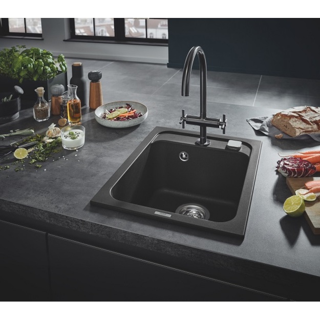 Grohe akmens masės plautuvė K700, 400x500 mm, granito juoda spalva