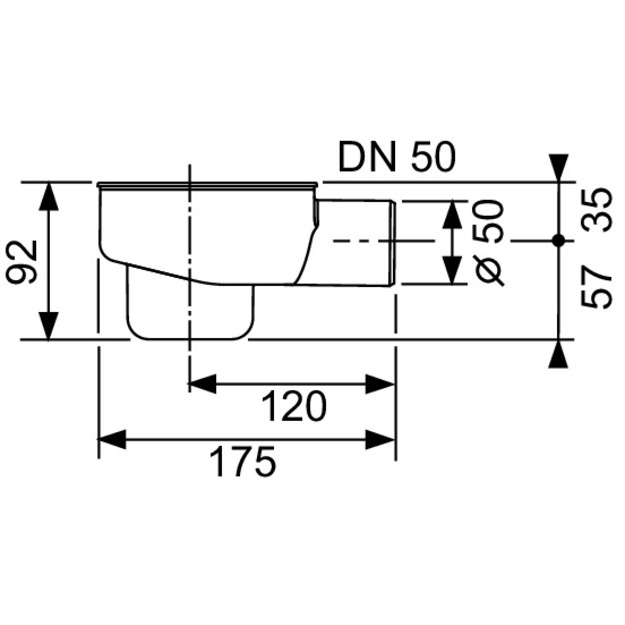 Sifonas du&scaron;o latakui, montavimo H 120mm, DN50  pralaidumas 0,8l/s.