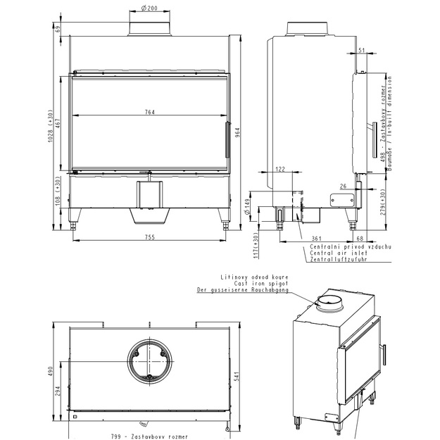 Plieninis židinio ugniakuras Romotop KV HEAT H2X 01 - 80.50