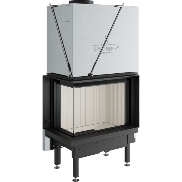 Plieninis židinio ugniakuras Spartherm Premium V-2L-68h, &oslash;200 mm, su kampiniu stiklu kairėje, juodi &scaron;amotai
