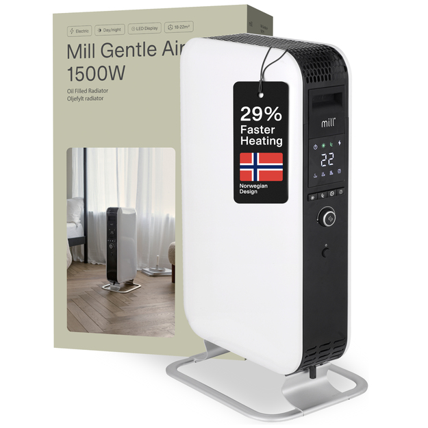 Tepalinis &scaron;ildytuvas Mill Gentle Air 1500W, LED ekranas, baltas