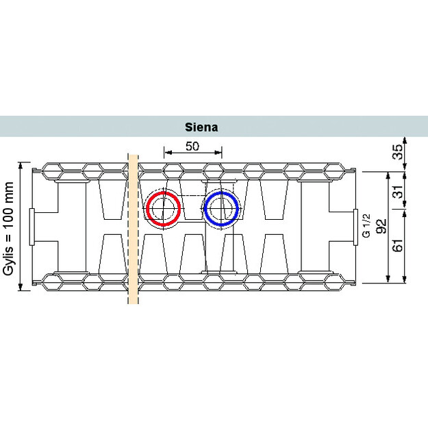 Plieninis radiatorius GALANT CENTARA 22C-35-1400, centrinis prijungimas
