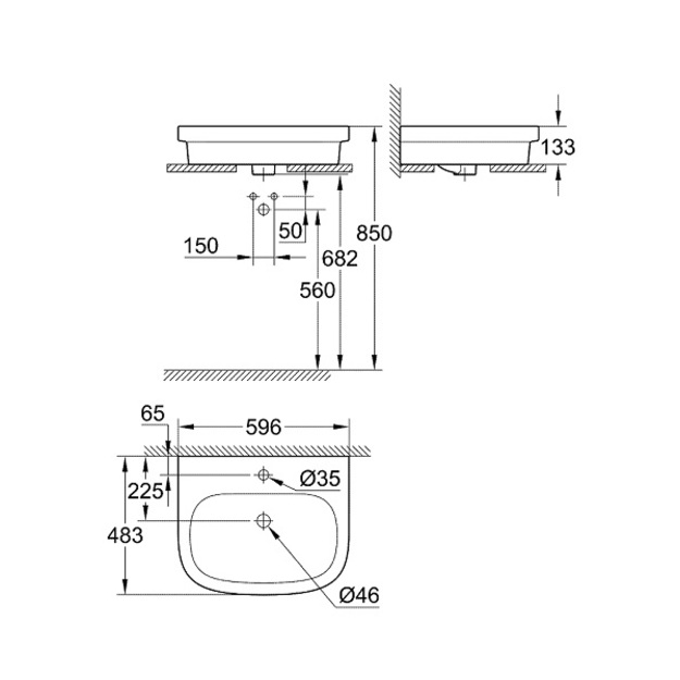 Grohe praustuvas Euro Ceramic, 60 cm, su skyle mai&scaron;ytuvui
