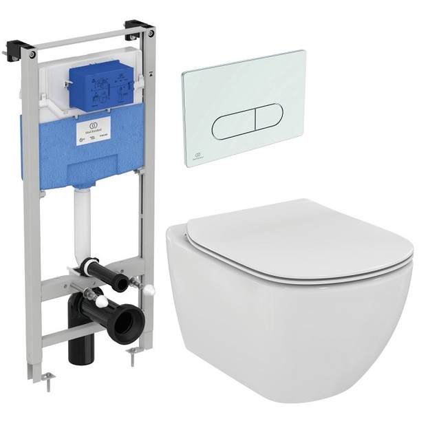 Ideal Standard Tesi AquaBlade unitazas su sėdyne, baltas  potinkinis rėmas ir nuleidimo mygtukas