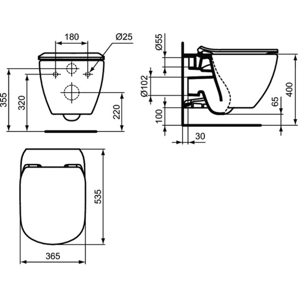 Ideal Standard Tesi AquaBlade unitazas su sėdyne, baltas  potinkinis rėmas ir nuleidimo mygtukas