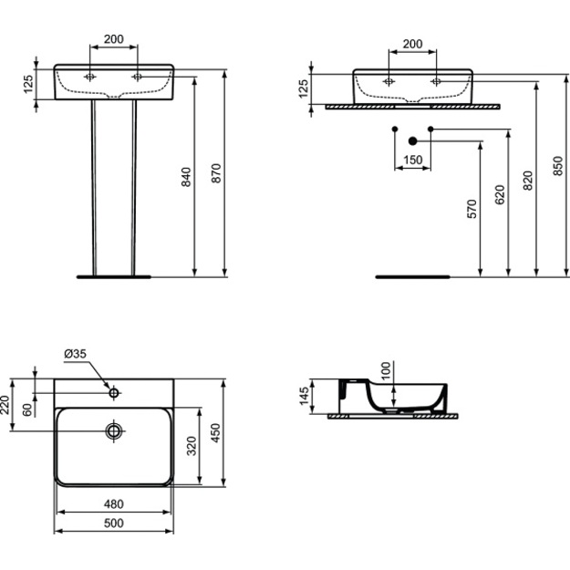 Praustuvas Ideal Standard Conca 600x450mm su anga mai&scaron;ytuvui, be perlajos
