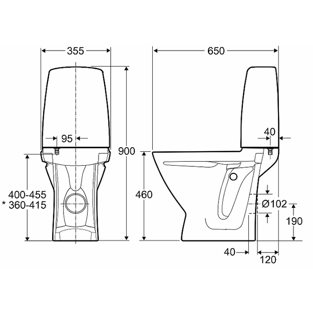 Paauk&scaron;tintas kombinuotas unitazas SIGN (46cm), horizontalus, 2/4 ltr. Fresh WC funkcija