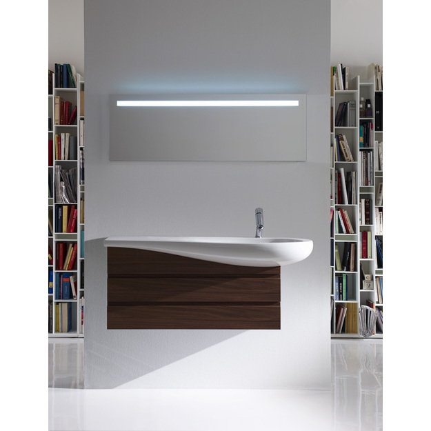 ALESSI ONE baldinis praustuvas 120 x 50/35 cm, su anga mai&scaron;ytuvui, lentynėlė kairėje, baltas su LCC