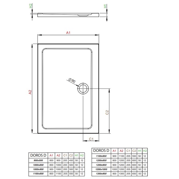 Akrilinis du&scaron;o padėklas Radaway Doros D 1200x1000x50, baltas