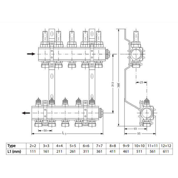 Grindinis kolektorius FHF-7F, su sr. mat., MANIFOLD 7+7