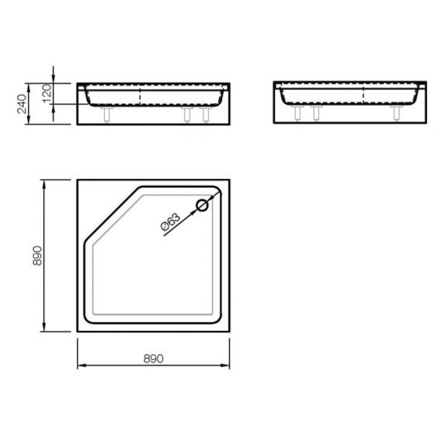 Akmens masės du&scaron;o padėklas KD-90, 890x890x240 mm, baltas su apdaila