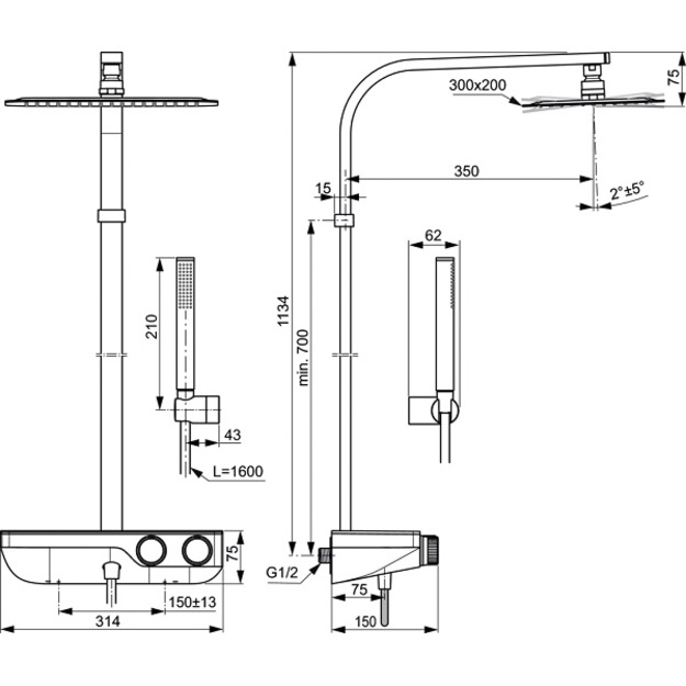 Ceratherm S200 termostatinė du&scaron;o sistema, stačiakampė metalinė 300x200 mm centrinė galva, chromas