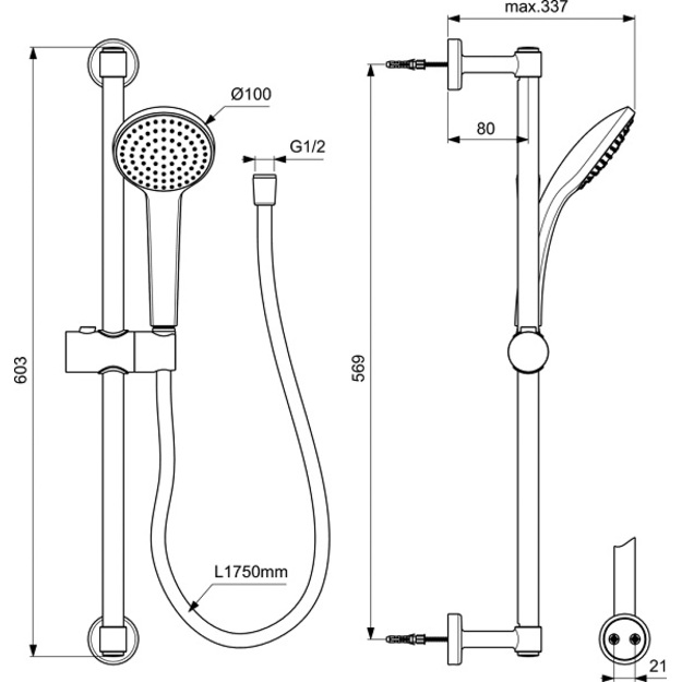 Du&scaron;o komplektas Idealrain Soft rankinis du&scaron;as 100mm (8 l/min) 600 mm stovu, 1750 mm žarna, juoda matinė